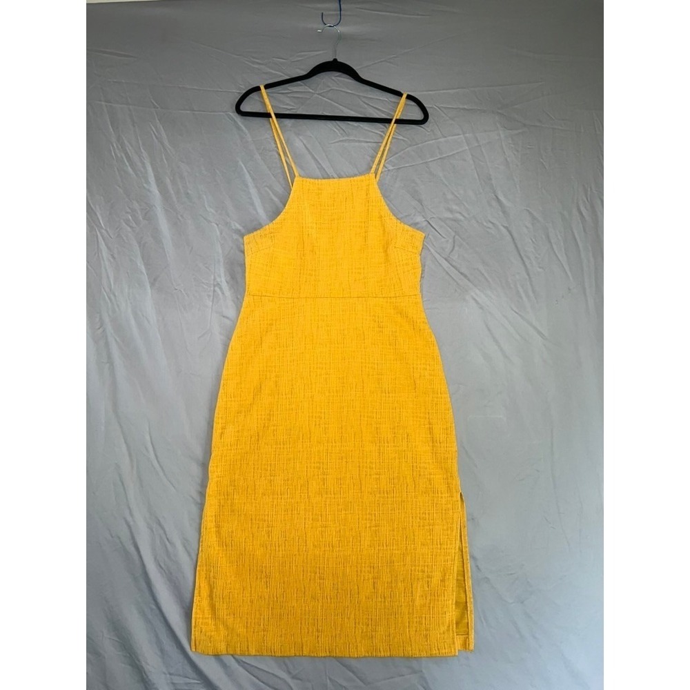 Madewell Mustard Yellow Textured Apron Dainty Midi Dress | Tie Back | Women's M
